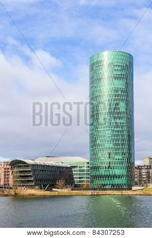 Westhafen Tower In The Harbor Area In Frankfurt At River Main