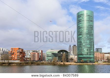 Westhafen Tower In The Harbor Area In Frankfurt At River Main