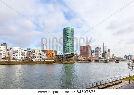 Westhafen Tower In The Harbor Area In Frankfurt At River Main