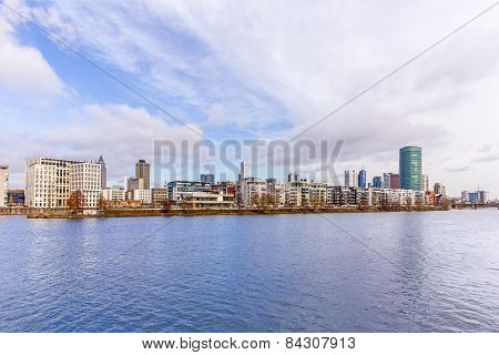 Westhafen Tower In The Harbor Area In Frankfurt At River Main
