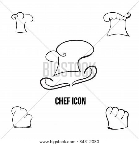 Vector han-drawn stylish chef icon with additional cook hats. EPS10