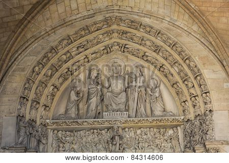 Paris - Last Judgment Tympanum of the Sainte Chapelle built in 1239 in Ile de la Cite