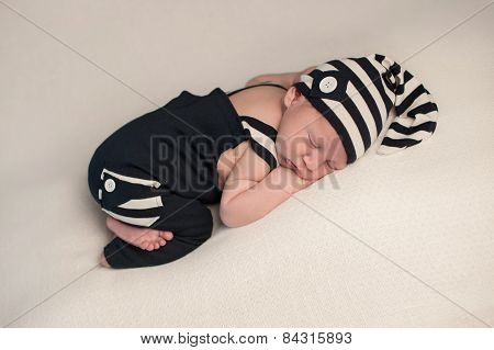 Sleeping Baby Boy In Romper & Hat