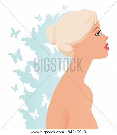 Beautiful Blonde Girl In Profile