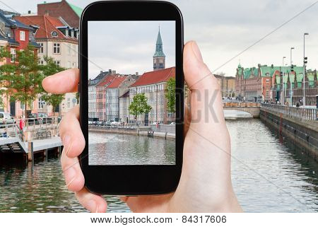 Tourist Taking Photo Of Copenhagen Cityscape