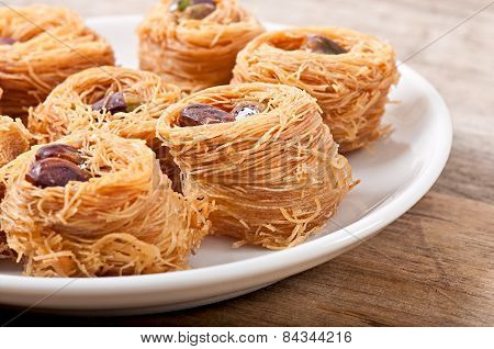 Eastern dessert baklawa with pistachio nuts