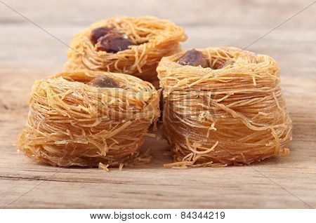 Eastern dessert baklawa with pistachio nuts