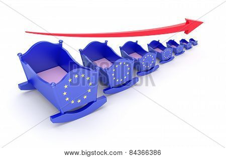 Birthrate concept with EU flag on the cradle