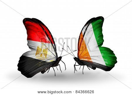 Two Butterflies With Flags On Wings As Symbol Of Relations Egypt And Cote Divoire