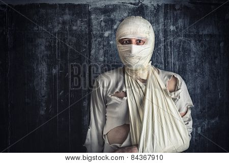 Injured Man With Head Bandages