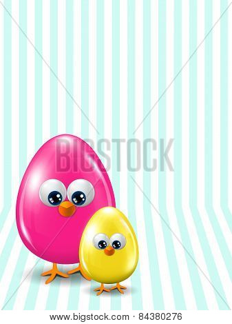 Colored Easter Eggs Standing On  Stripped Background