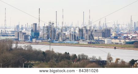 View On An Oil Refinery In The Port Of Antwerp, Belgium