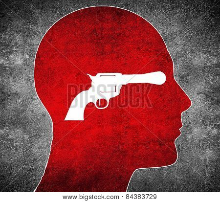Red Silhouette Head With White  Gun