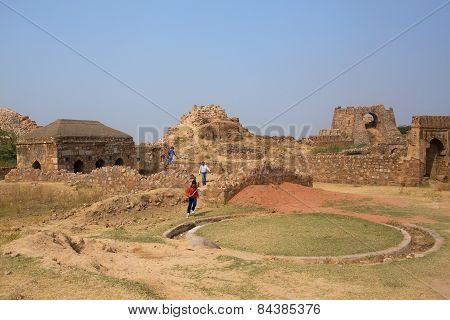 Delhi, India - November 4: Unidentified Boys Run At Tughlaqabad Fort On November 4, 2014 In Delhi, I