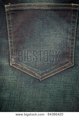 Closeup Detail Of Blue Denim Pocket