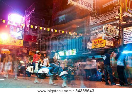 Traveler And Local People Have Party In The Khao San Road