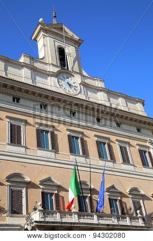 Piazza Montecitorio In The Old Town Of Rome, Italy