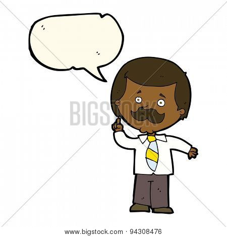 cartoon newsreader man with idea with speech bubble