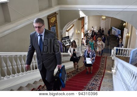 ST. PETERSBURG, RUSSIA - JUNE 22, 2015: First day of Saint Petersburg scientific forum 