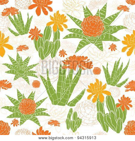Vector Green Golden Succulents Seamless Pattern