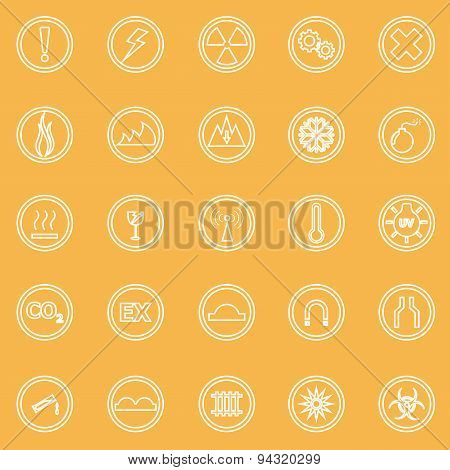 Warning Sign Line Icons On Yellow Background