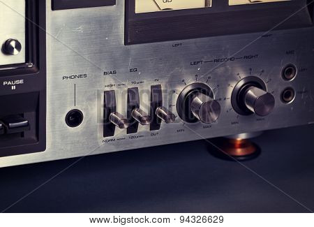 Vintage stereo cassette tape deck player buttons knobs