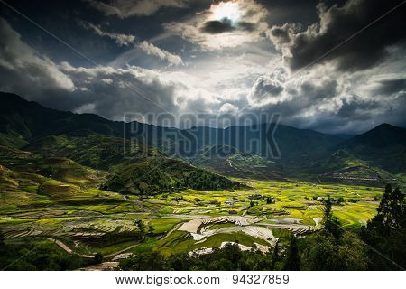 Terraced rice field in water season in Mu Cang Chai Vietnam