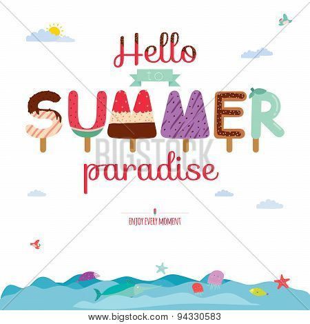 Summer background with ice cream typography