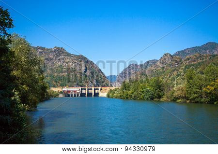Dam Built On Olt River On A Sunny Summer Day