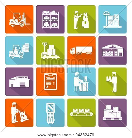Warehouse Flat Icons Set