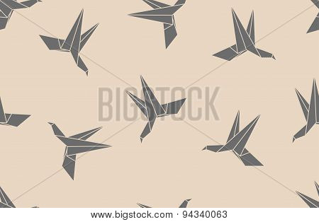 Seamless Pattern Background With Japanese Paper Origami Hummingbird.