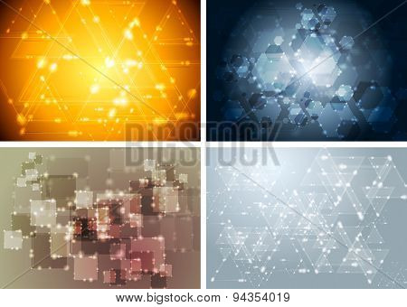 Tech shiny sparkling abstract backgrounds. Raster art design