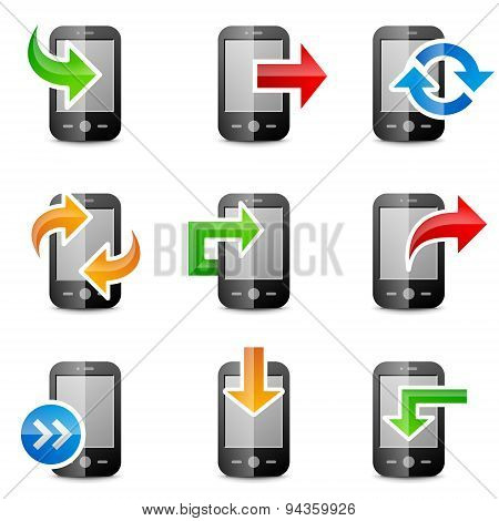 Icons Set Of Smartphones With Arrows