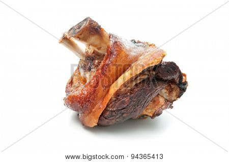 Roasted Schweinshaxe (German pork leg, pork knuckle) isolated on white background