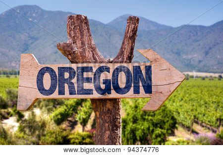 Oregon wooden sign with winery background