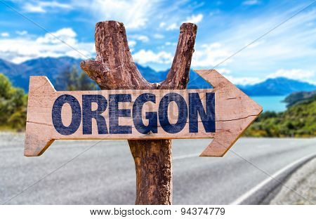 Oregon wooden sign with street background