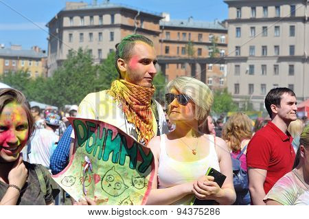 ST. PETERSBURG, RUSSIA - JUNE 13, 2015: Festival of colors at stadium Kirovets in Saint Petersburg 1