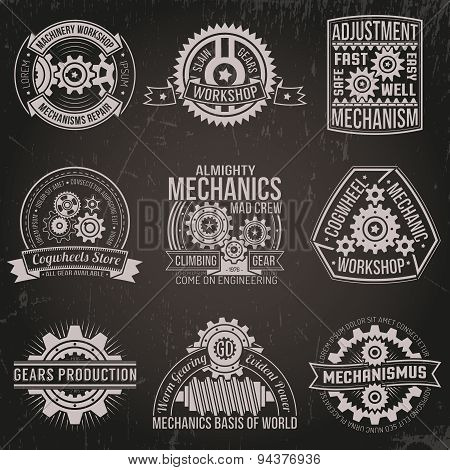 vintage emblems with mechanisms