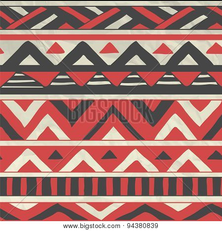 Vector Aztec Tribal Seamless Pattern on Crumpled Paper