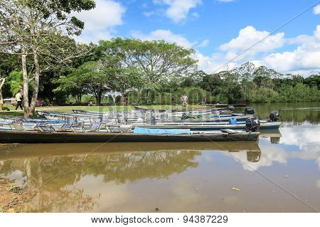Boats In The Port On Madidi River