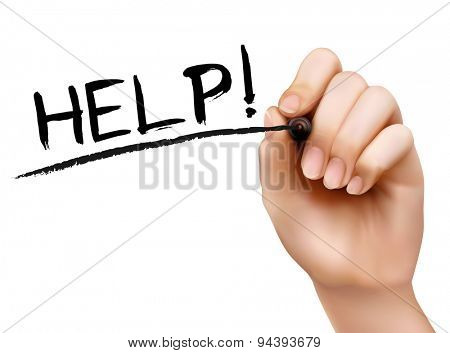 Hand Writing Help On Transparent Wipe Board. Vector
