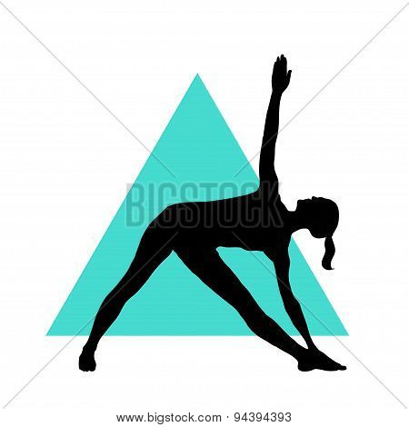 Girl in yoga pose on the triangle background.