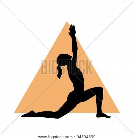 Girl in yoga pose on the triangle background.