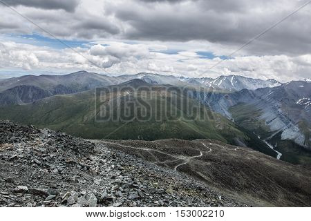 View from Karaturek mountain pass on the way to Beluha mountain, Altai