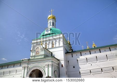Holy Gates and gate tower. Holy Trinity St. Sergius Lavra. Sergiev Posad, Russia.