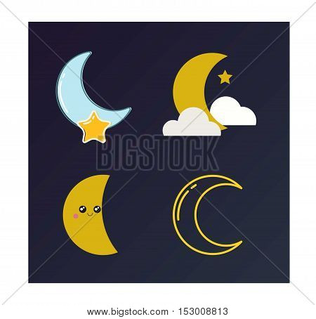 Phases of the moon vector nature cosmos cycle satellite surface. Whole cycle from new moon month to full surface star astrology sphere. Vector illustration moon month astronomy space lunar.