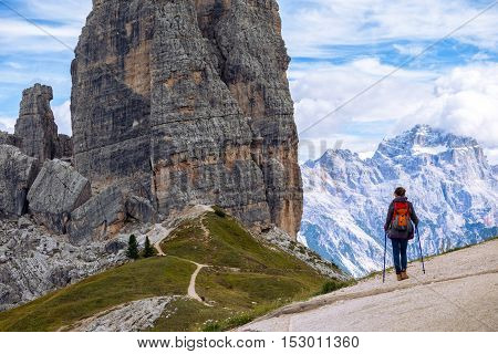 Tourist Girl At The Dolomites