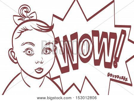 Wow Pop art vector poster with child. Eps 10 on layers for you need.