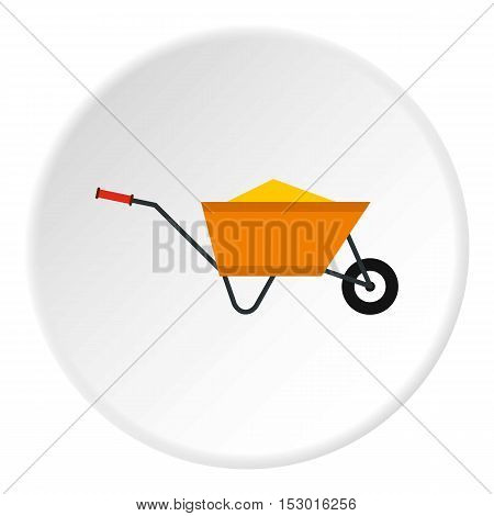 Wheelbarrow with construction debris icon. Flat illustration of wheelbarrow with construction debris vector icon for web