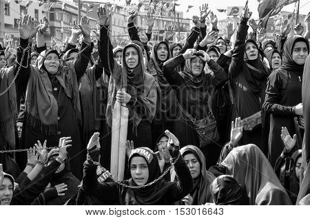 Istanbul Turkey - October 11 2016: Muslims worldwide marks Ashura Istanbul Shiite community. Turkish Shia Muslims mourning for Imam Hussain. 